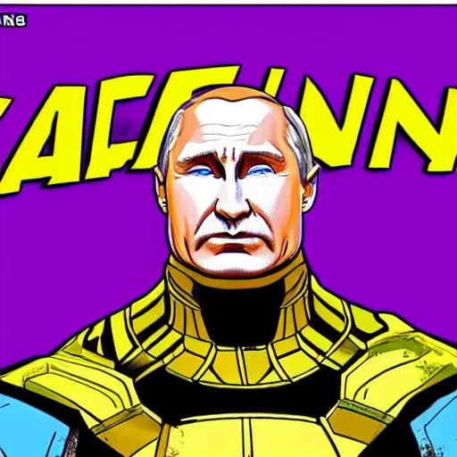 Image similar to putin in the body of thanos