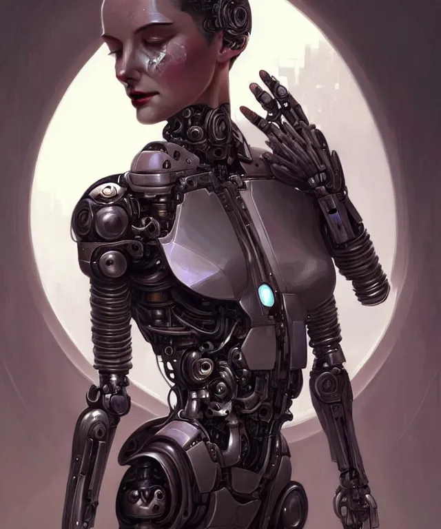 Image similar to beautiful crying! female mechanical android!, half portrait, intricate detailed environment, photorealistic!, intricate, elegant, highly detailed, digital painting, artstation, concept art, smooth, sharp focus, illustration, art by artgerm and greg rutkowski and alphonse mucha