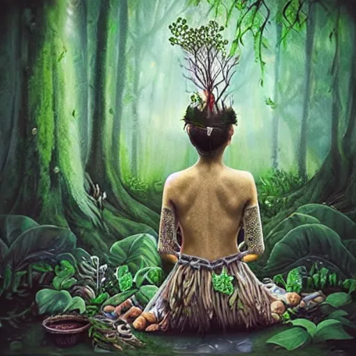 Image similar to “ forest childs making ritual in the forest, intricate, artwork, illustration, fantasy, digital art ”