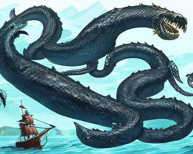 Image similar to sea of thieves animal boss character concept art for a gigantic sea serpent snake leviathan, cgsociety, trending on artstation, rare ltd,