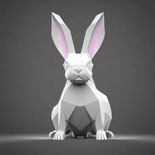 Image similar to a 3d low poly rabbit, realistic, award winning, detailed, 8k, studio lighting, HD, hyper realistic, unreal engine, octane render, cycles render,