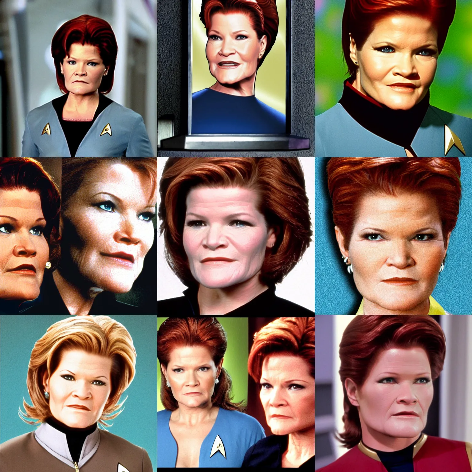 Prompt: star trek voyager captain janeway with lisa mona vinci's face and hair