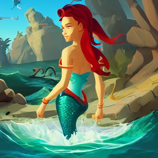 Image similar to painting mermaid treasure on sea of thieves game avatar hero smooth face median photoshop filter cutout vector, behance hd by jesper ejsing, by rhads, makoto shinkai and lois van baarle, ilya kuvshinov, rossdraws global illumination