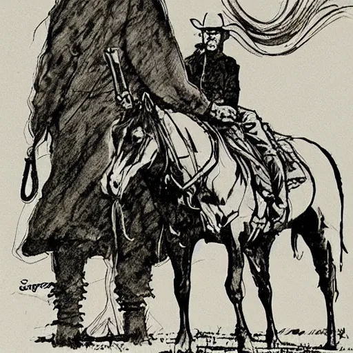 Image similar to a cowboy and his horse by sergio toppi