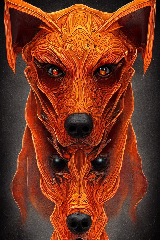 Image similar to an amber hell hound, symmetrical, highly detailed, digital art, sharp focus, trending on art station