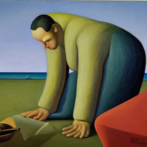 Prompt: release the kraken!, grant wood, pj crook, edward hopper, oil on canvas