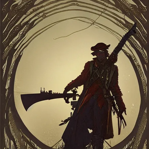 Image similar to an ultra detailed vector image of michael cera dressed as the hunter from bloodborne, concept art by alphonse mucha and greg rutkowski, cosmic horror, god rays