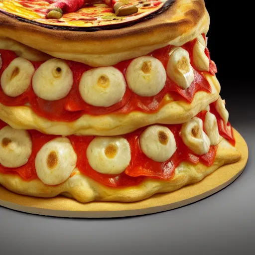 Prompt: A hyperrealistic cake of a pizza, illustrated by Gaston Bussiere, trending on artstation, 4k, 8k, professional photography