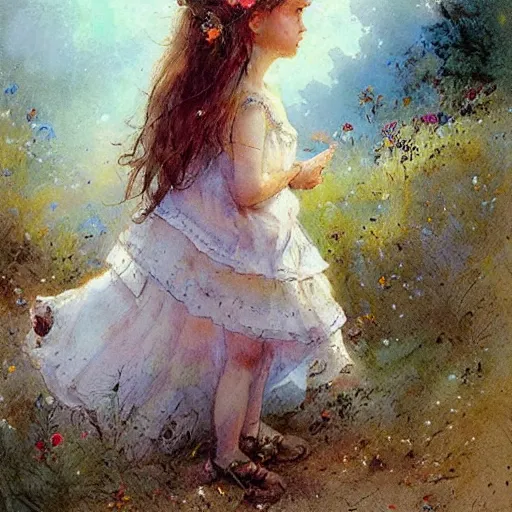 Prompt: summer landscape and lonly girl by jean - baptiste monge, masterpiece, colorful