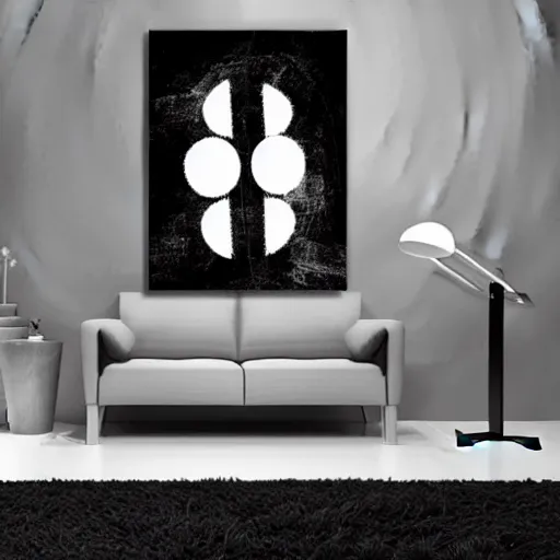 Image similar to god of peace black and white abstract painting, on canvas, wide shot, futuristic