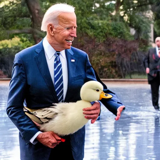 Prompt: joe biden holding a duck