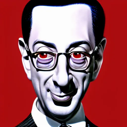 Prompt: Portrait of pee-wee herman, black hair, highly detailed, digital painting, artstation, concept art, illustration, art by syd mead and hajime sorayama