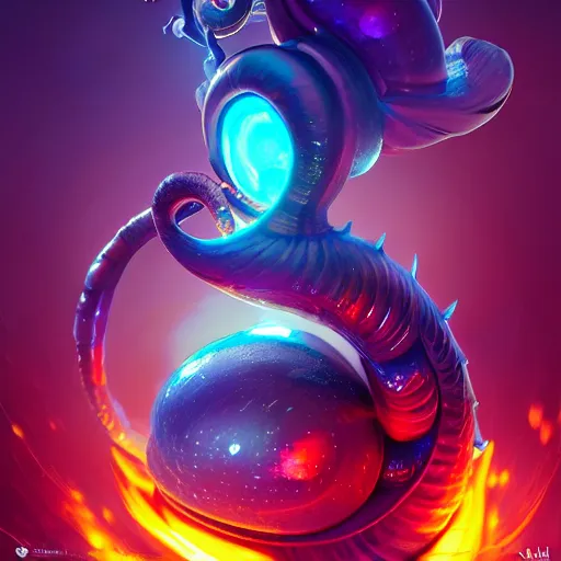 Image similar to beautiful colorful snail, magic of fire and magic of ice. occult cyberpunk, ancient futuristic, dark art, occult. by Petros Afshar, by artgerm, by Eddie Mendoza, by Peter mohrbacher, octane render, 3d, unreal engine, depth of field, bokeh, motion blur, blur
