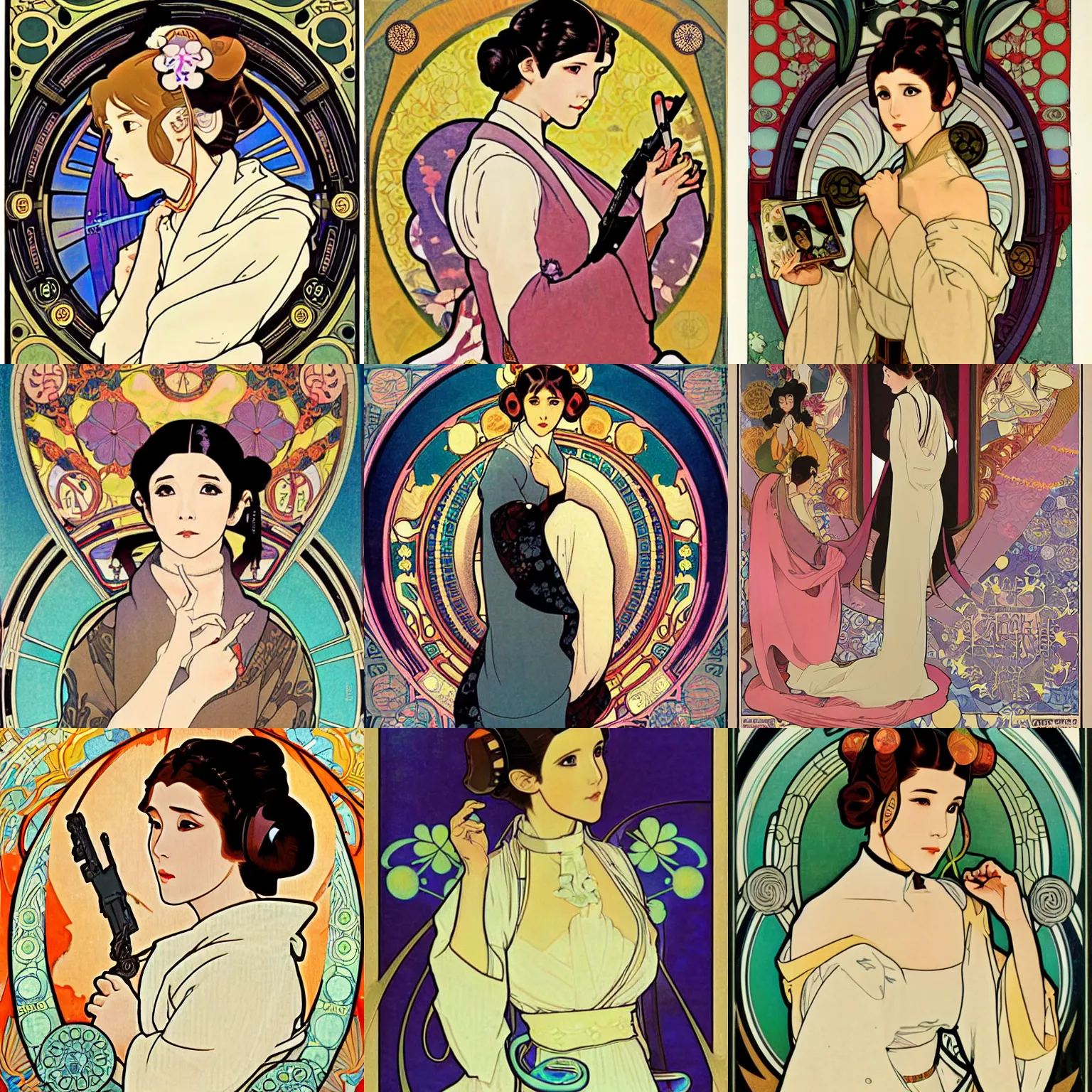 Prompt: princess leia, korean art nouveau anime, ( alphonse mucha )