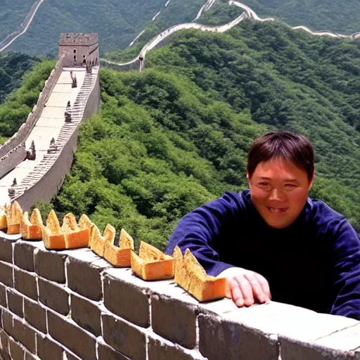 Prompt: the great wall of china made of toast