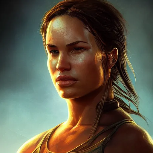 Prompt: Lara Croft portrait, atmospheric lighting, painted, intricate, volumetric lighting, beautiful, rich deep colors masterpiece, golden hour, sharp focus, ultra detailed, by Leesha Hannigan, Ross Tran, Thierry Doizon, Kai Carpenter,Ignacio Fernández Ríos