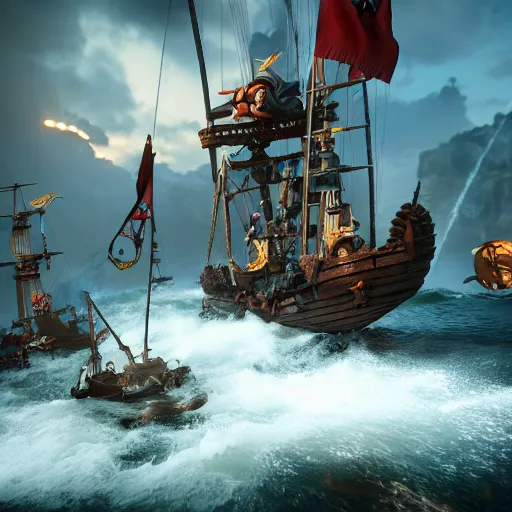 Prompt: sirens capturing a pirate ship, highly detailed, photorealistic portrait, bright studio setting, studio lighting, crisp quality and light reflections, unreal engine 5 quality render