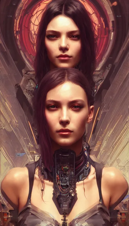 Image similar to cyberpunk, perfectly-centered-Portrait of the most beautiful woman on the planet, insane, intricate, highly detailed, digital painting, artstation, concept art, smooth, sharp focus, illustration, Unreal Engine 5, 8K, art by artgerm and greg rutkowski and alphonse mucha