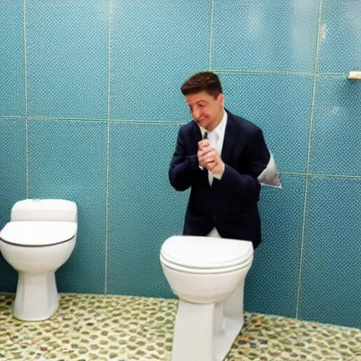 Image similar to Zelensky flushes himself in the toilet