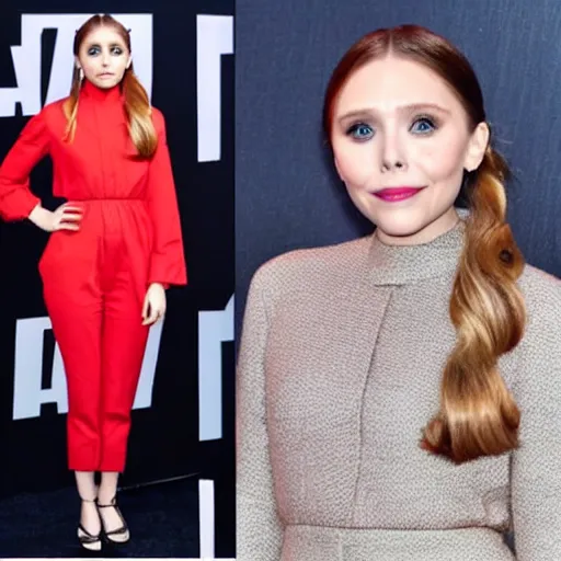 Prompt: elizabeth olsen dressed as a potato, elizabeth olsen with potato inspired clothes on the red carpet