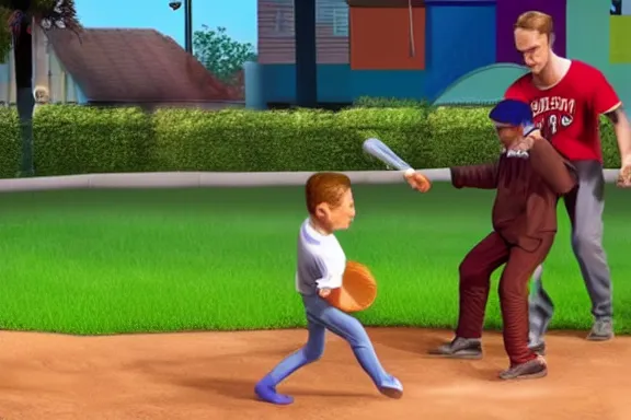 Image similar to jerma hitting a child with an aluminum baseball bat