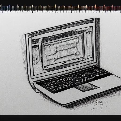 Prompt: pencil sketch of a laptop, di vinci style