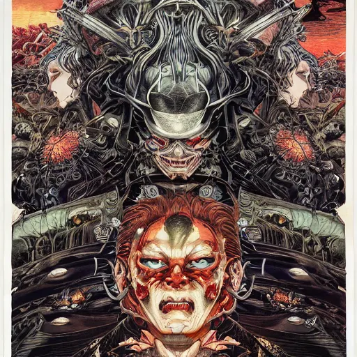 Prompt: portrait of crazy hell, symmetrical, by yoichi hatakenaka, masamune shirow, josan gonzales and dan mumford, ayami kojima, takato yamamoto, barclay shaw, karol bak, yukito kishiro