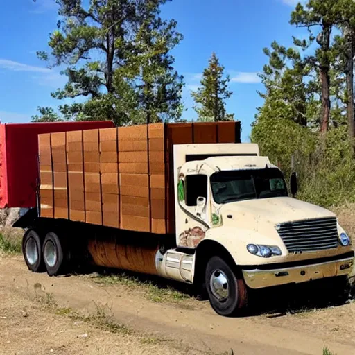 Prompt: a truck hauling journals and sketchbooks