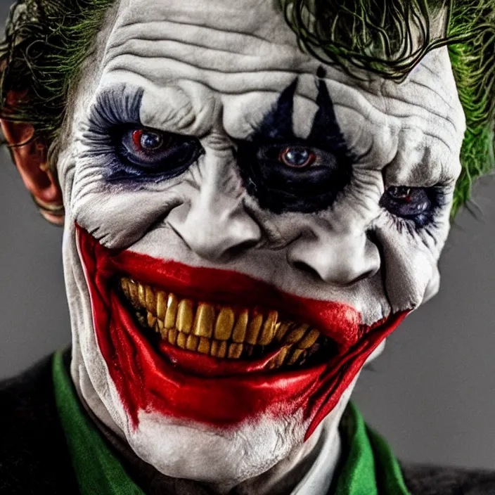 Image similar to willem dafoe as the joker, 8 k, movie still