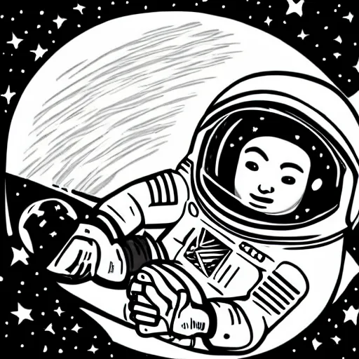 Image similar to astronaut drifting in space staring back at the earth in the style of mcbess