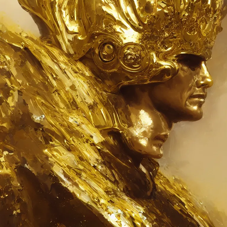 Prompt: tom cruise portrait of yellow angel king wearing shiny crown, subtle light accents, gold rococo, tom cruise face, sculpted by alex alice, craig mullins, yoji shinkawa, trending on artstation, beautifully lit, peter mohrbacher, hyper detailed, insane details, intricate, elite, elegant, luxury, cgsociety, hypermaximalist,