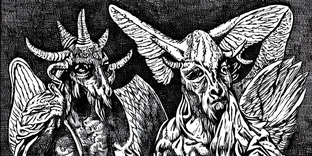 Image similar to baphomet black and white illustration