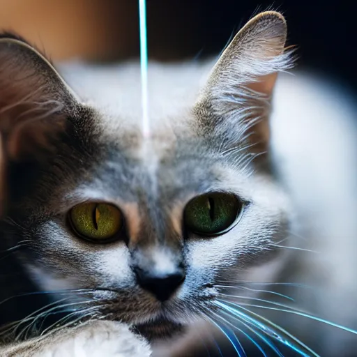 Image similar to photo of a cat with fibre optic cable for fur