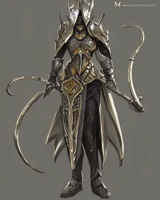 Image similar to mage armor, fantasy concept art, trending on artstation, silver with gold accents, elegant, smooth, clean, uncluttered