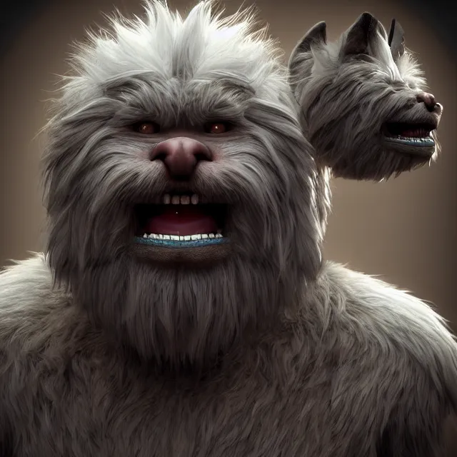 Image similar to perfectly centered portrait, happy hairy monster, candid photography, by anne stokes, highly detailed, unreal engine 5