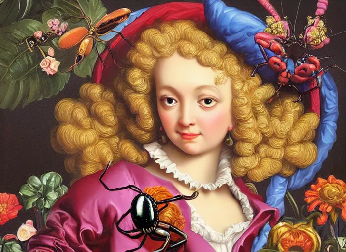 Prompt: baroque rococo painting Royal Fancy black widow Spider Greg Hildebrandt Lisa Frank high detail cute whimsical