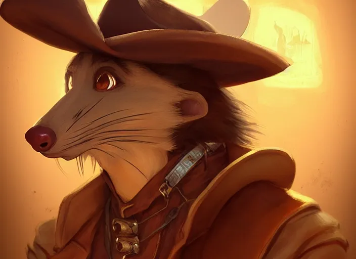 Image similar to character portrait feature of the anthro male anthropomorphic rat fursona wearing cowboy outfit wild west desperado sitting in an old monte carlo, a man whose heart is hollow, character design stylized by charlie bowater, ross tran, artgerm, makoto shinkai, detailed, soft lighting, rendered in octane