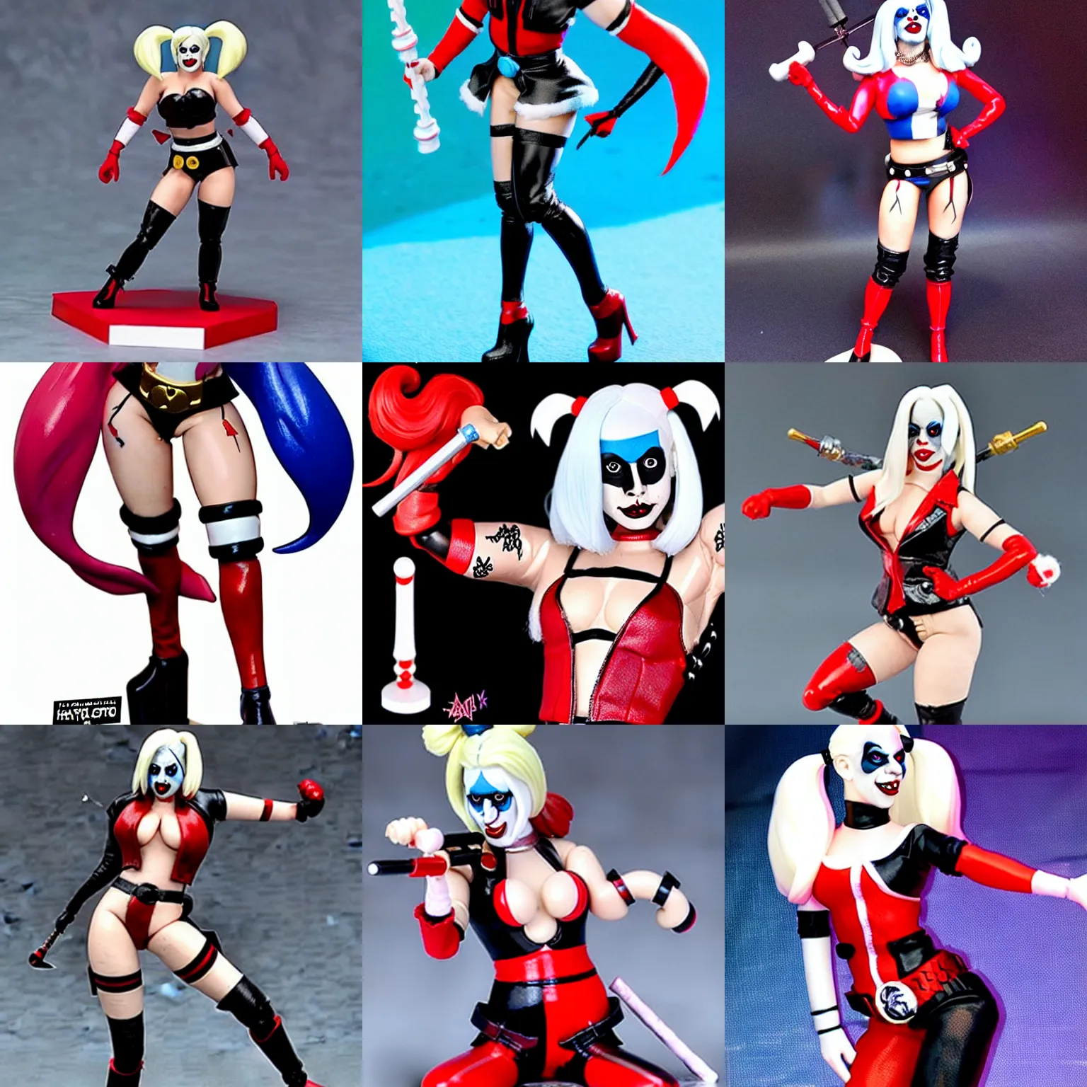 Prompt: lady gaga as harley quinn, action figurine,