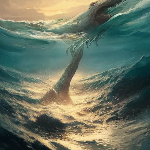 Image similar to never seen before sea monster deep in the ocean, by greg rutkowski, trending on artstation