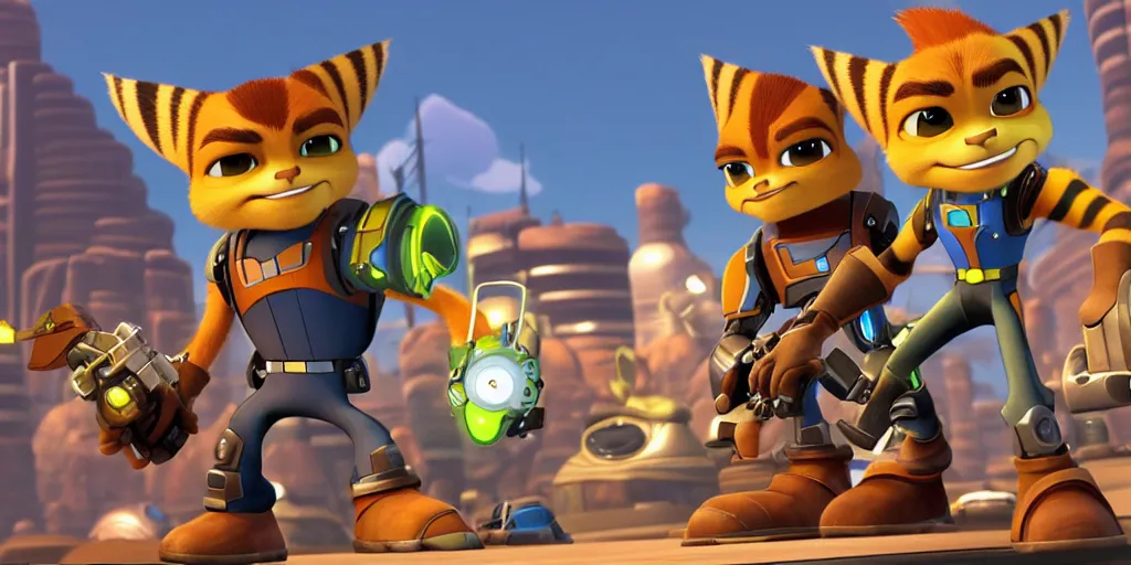 Prompt: ratchet & clank in the style of ralph mcquarrie