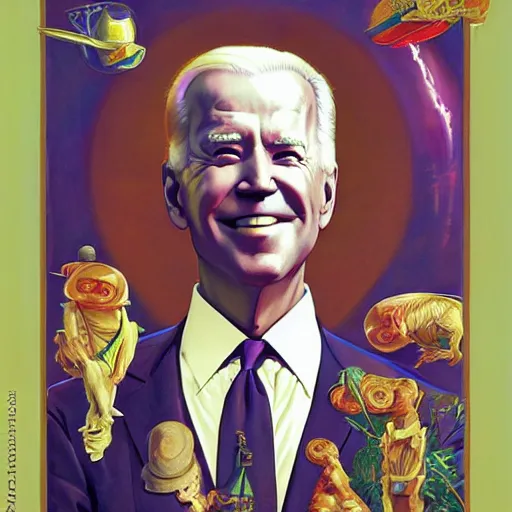 Image similar to ! dream solarpunk joe biden by j. c. leyendecker, bosch, lisa frank, jon mcnaughton, and beksinski