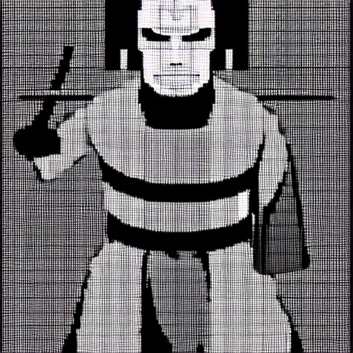 Image similar to Beautiful samurai pixel art by UltraIndigoNFT and Junji Ito , post-processing , kendo stance