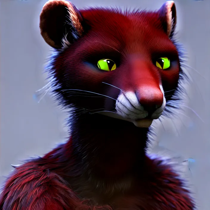 Image similar to furry - male - red - black - weasel - geistcaller - fursona uhd ue 5 visual novel pc game expressions, photorealistic