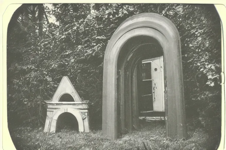 Image similar to old polaroid of an weird portal to another dimension