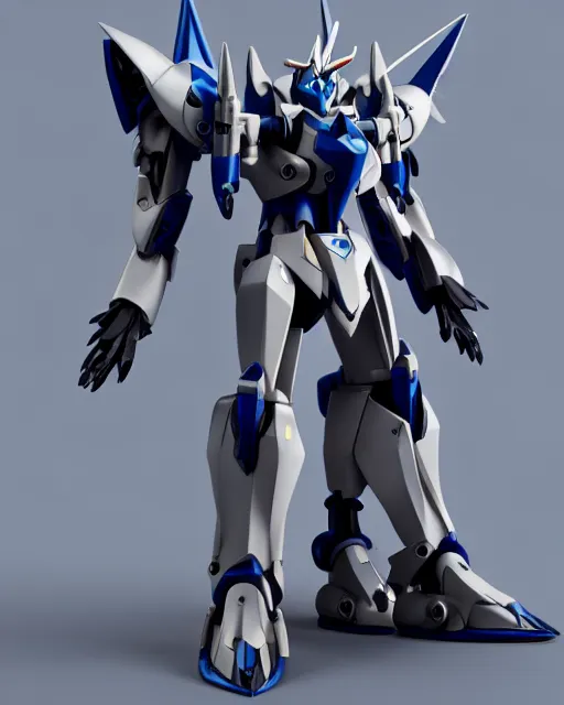 Image similar to futuristic wolf mecha!! azure details! wolf armor! wolf helmet! 8 k hd resolution, barbatos gundam, bandai box art, zoids, makoto kobayashi, frank gehry, raymond swanland, unreal engine 5! octane render! cgi!