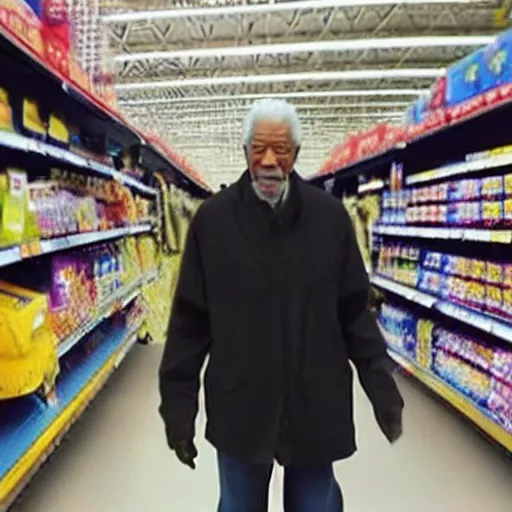 Image similar to a surveillance footage of Morgan Freeman at Walmart