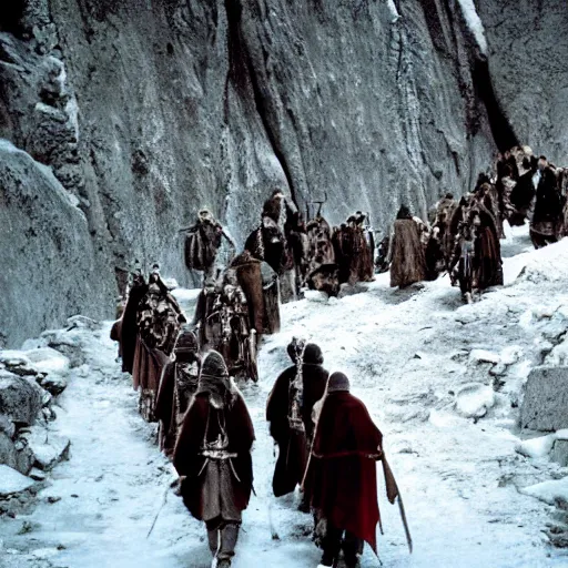 Prompt: followship of the ring entering moria moutain