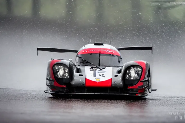 Prompt: beautiful, japanese art of the porsche 9 1 9 in heavy rain at circuit de spa - francorchamps, 8 k