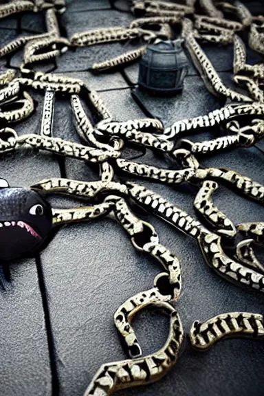 Image similar to very very intricate photorealistic photo of a chain chomp in an episode of game of thrones, photo is in focus with detailed atmospheric lighting, award - winning details