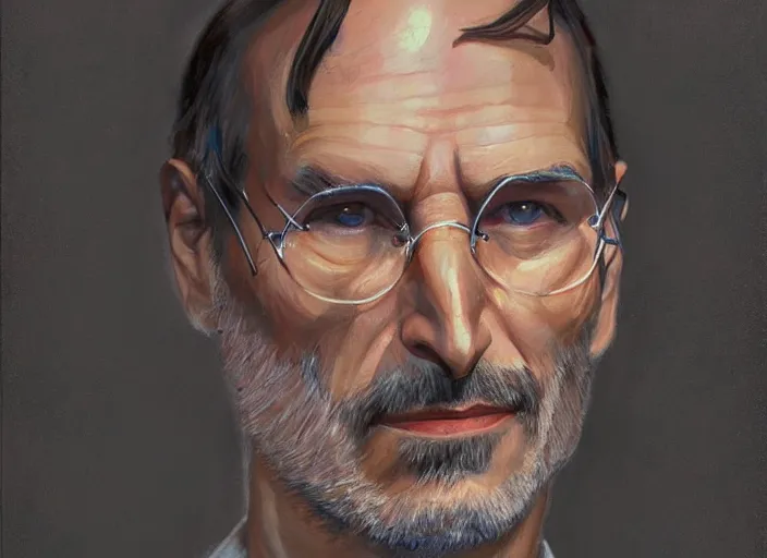 Image similar to a highly detailed beautiful portrait of steve jobs as dr strange, by gregory manchess, james gurney, james jean